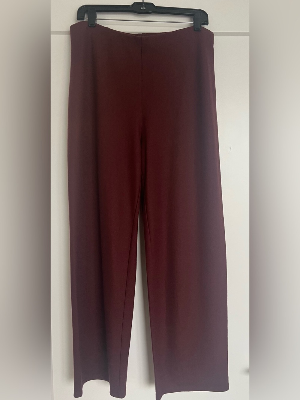 Eileen Fisher Wool Full Length Wide Leg Side Zip Pants Burgundy Size Medium